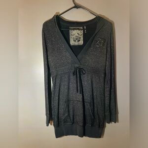 In Excellent Condition! GUESS Black and Metallic Silver Hooded Top/Mini Dress